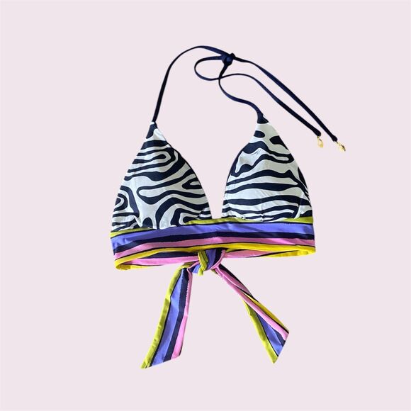 Women Trina Turk Triangle Black Zebra Reversible Halter Top Bralette - Picture 2 of 5